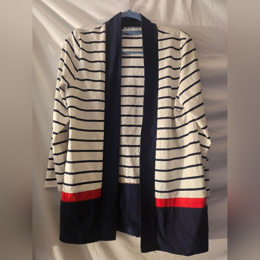 Vintage Peter Popovitch Red,white &blue Striped Design Open Front Top Women’s